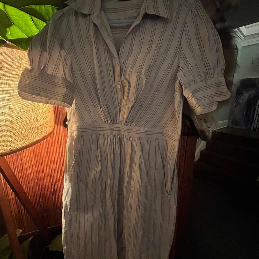 BCBGMaxAzria Blue and White Striped Long Sleeve Dress